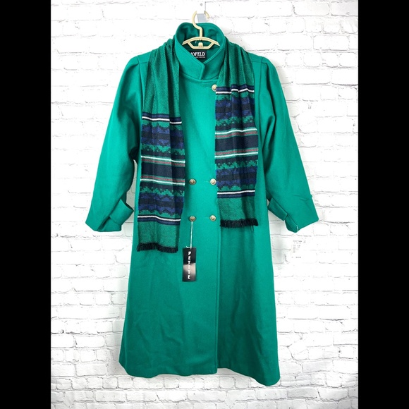 VINTAGE•NWT🤩 |•JOFELD•| Vibrant Emerald Green Full Length Wool Coat 16 Petite - Picture 1 of 16